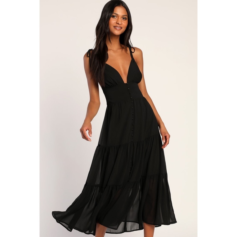 Lulus Everlasting Sight Black Tie-Strap Midi Dress Size L​